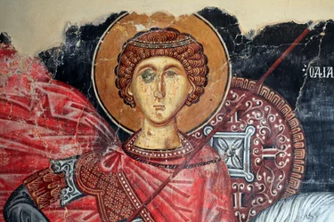 Fresque byzantine du XVe siècle (détail) Saint Georges, église de l